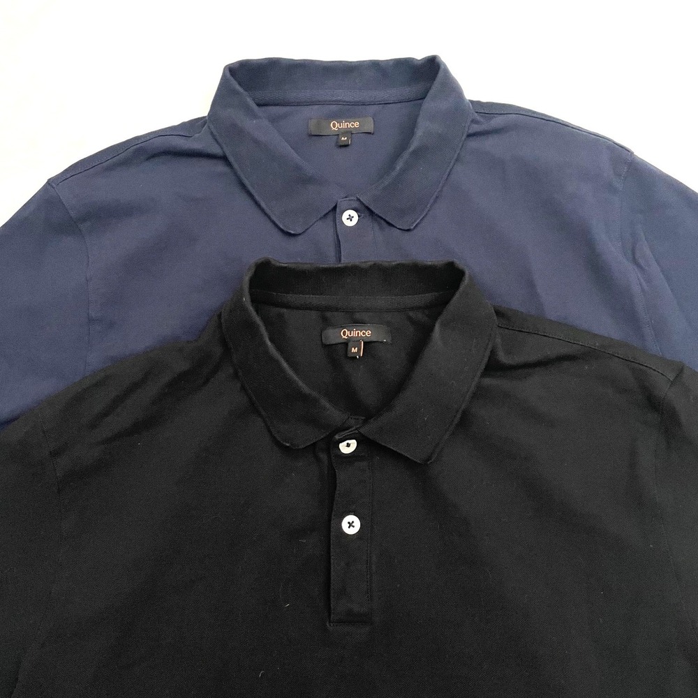 Quince Organic Cotton‎ Pique Polo Shirt (LOT OF 2) Mens Medium Black / Blue